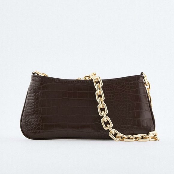 Zara Bags Zara Chain Strap Animal Embossed Shoulder Bag Brown
